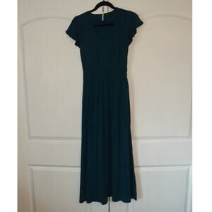 Soma Teal Green Short Sleeve Padded Top Maxi Dress S Ruffle Sleeves Modest